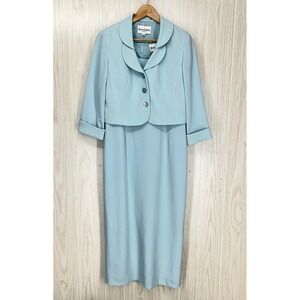 Danny & Nicole Dress Jacket Set Womens 10 Green Crepe Sheath Midi 2 Piece Formal